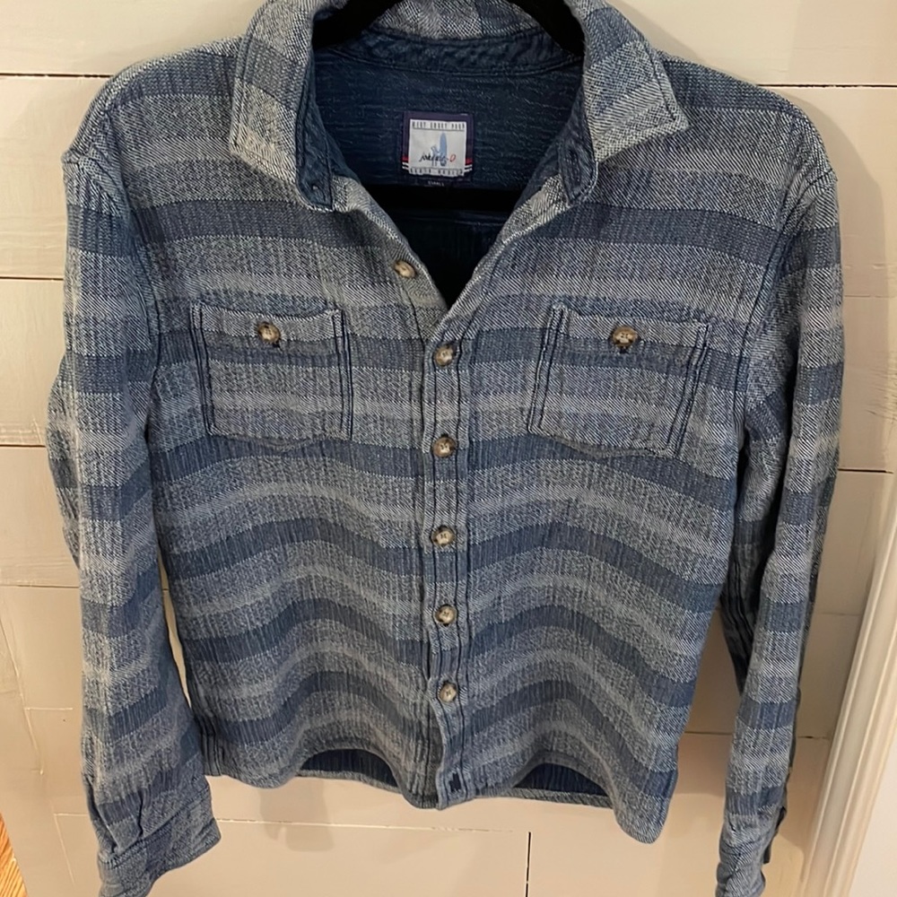 johnnie-O Blue Stripe Button Down Thick Cotton Shacket, Size Small, Like New!